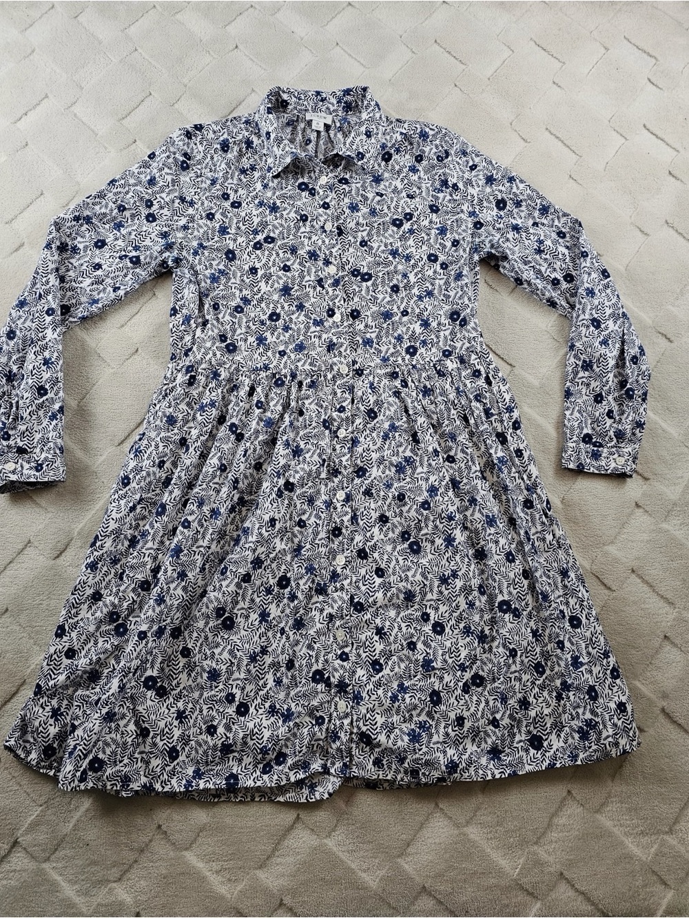 J. Crew Floral Printed Cotton Mini Shirt Dress Womens 6 Button-Up Blue White